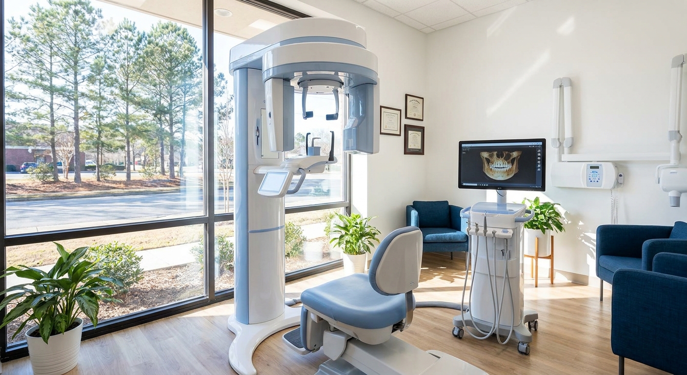 Cone beam CT scanner at Rivers Edge Dental office in Mooresville, NC showing the 3D imaging equipment used for dental diagnosis